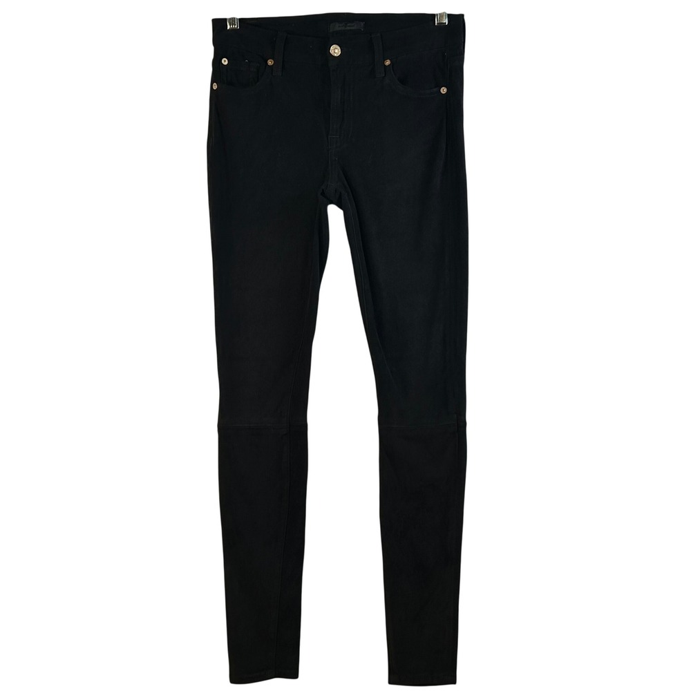 Seven For All Mankind Black Faux Velvet Pants Skinny Fit Size 29‎
